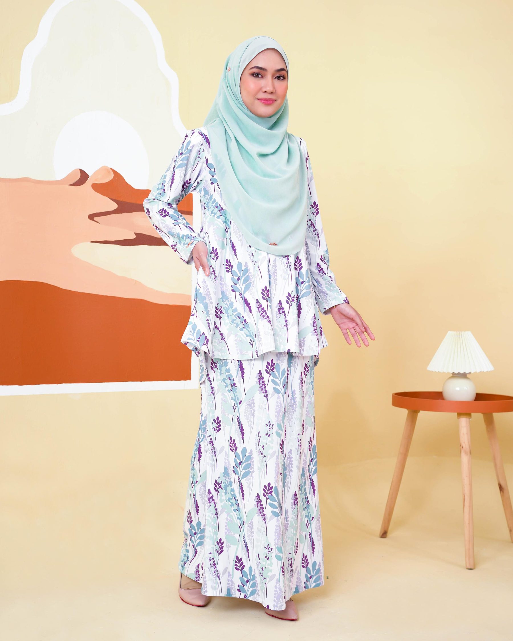 Baju Kurung Lola Printed 2.0 - Mint Lavender