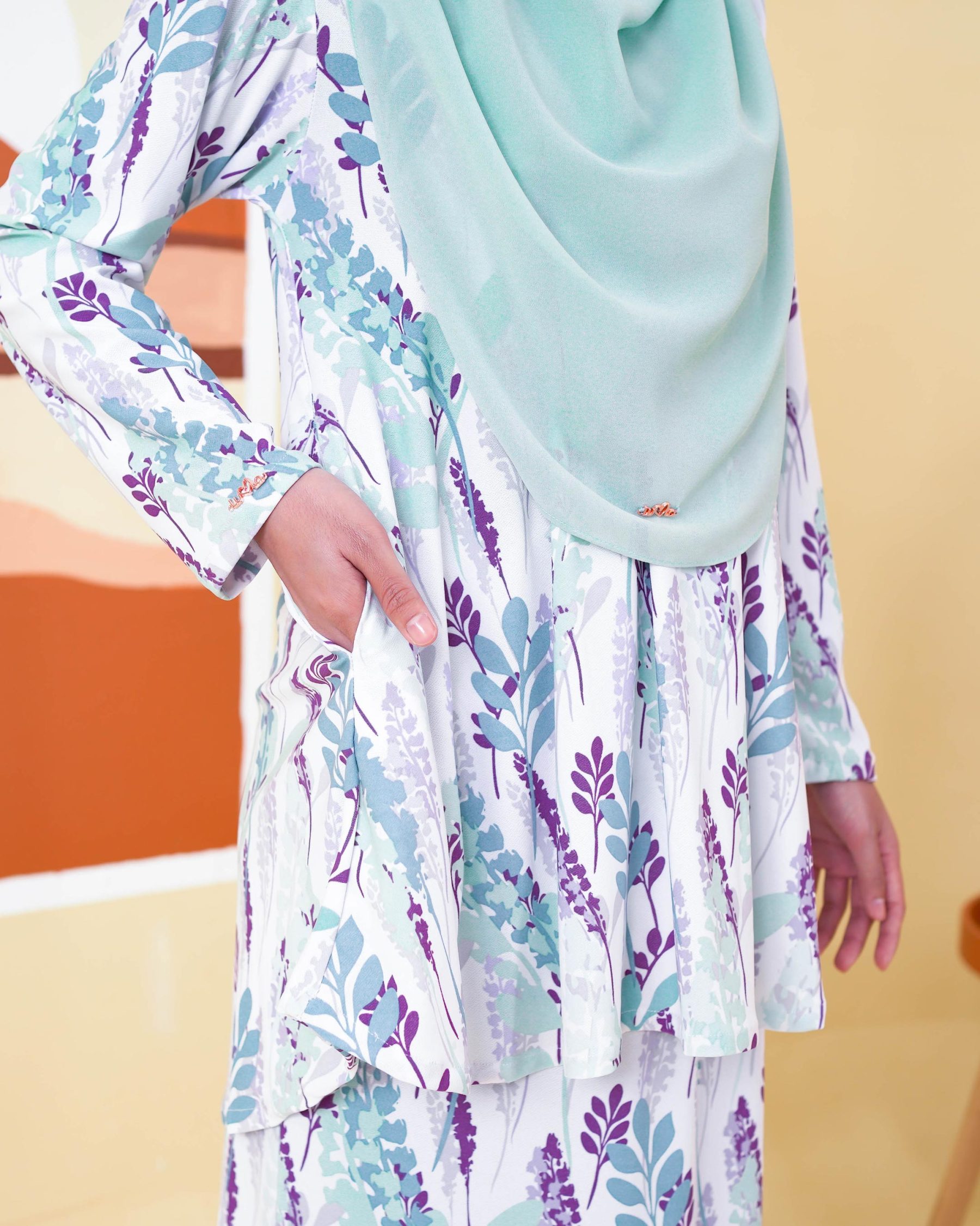 Baju Kurung Lola Printed 2.0 - Mint Lavender