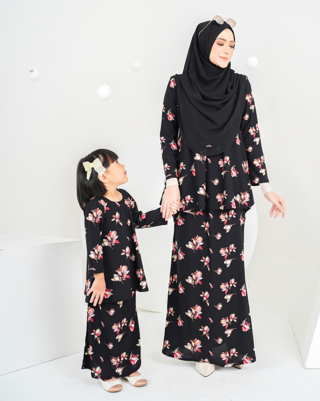 Baju Kurung Lola Printed Kids 2.0 - Villea Black