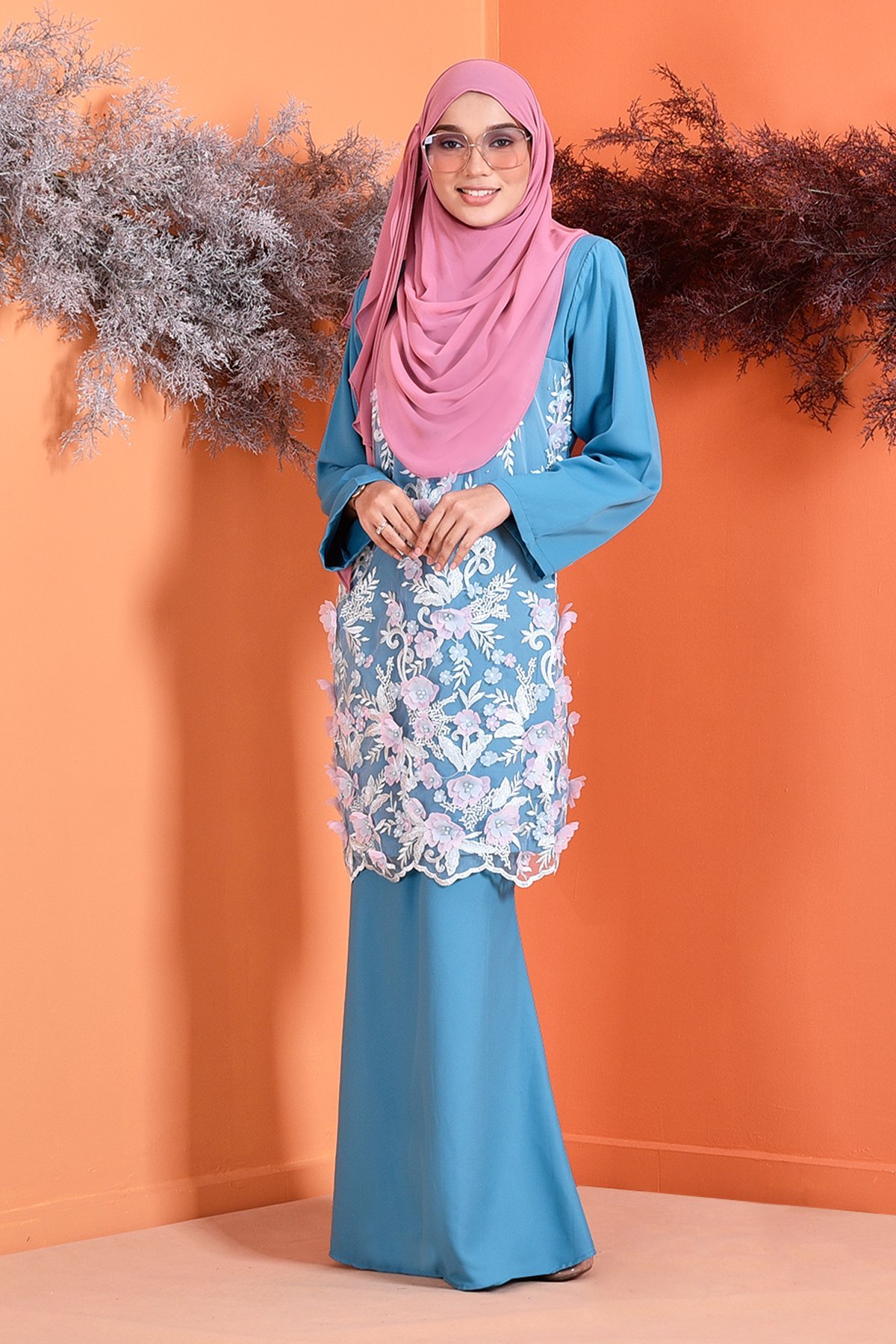 Baju Kurung Lace 3D Lorraine - Aqua Marine