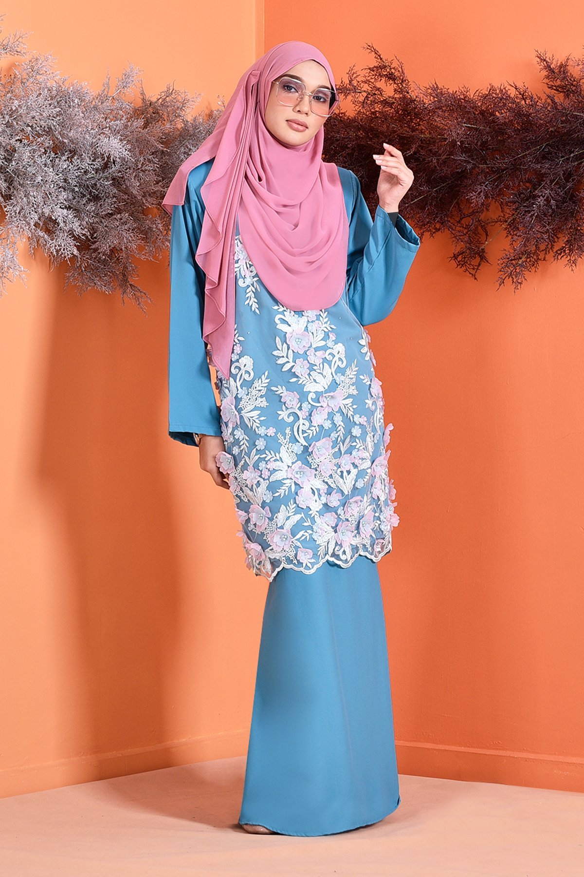Baju Kurung Lace 3D Lorraine - Aqua Marine