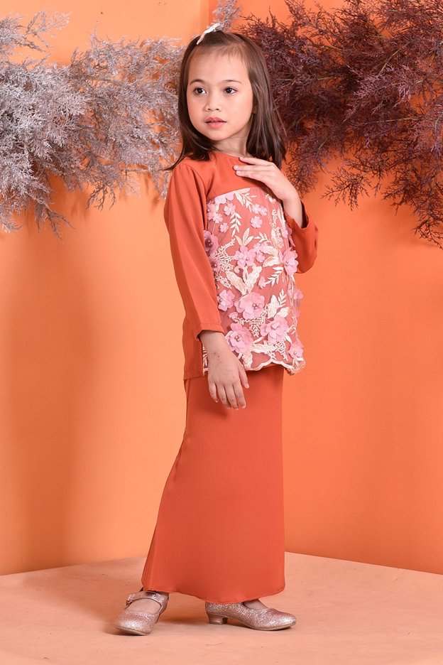 Baju Kurung Lace 3D Lorraine Kids - Terracotta
