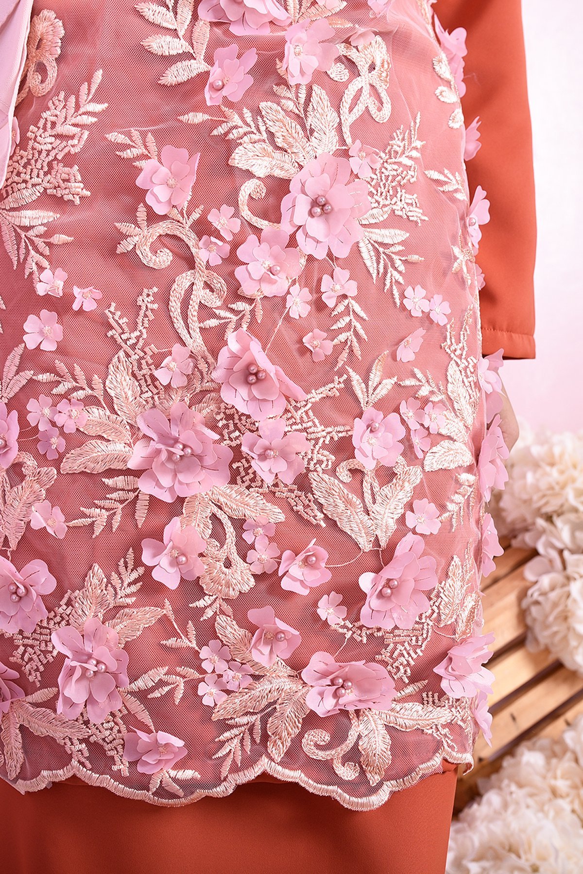 Baju Kurung Lace 3D Lorraine - Terracotta