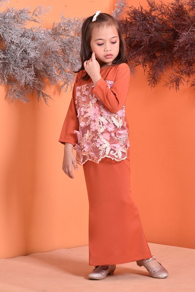 Baju Kurung Lace 3D Lorraine Kids - Terracotta