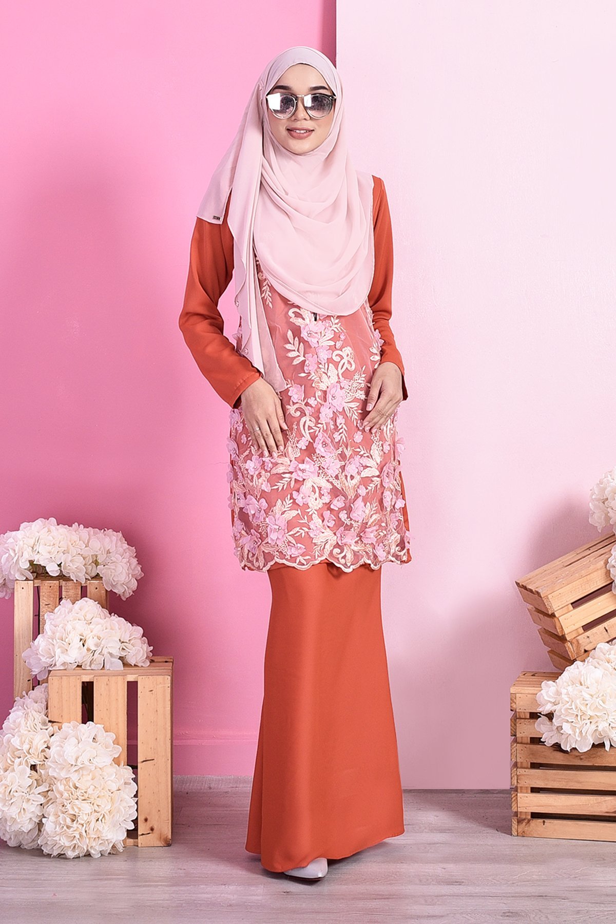 Baju Kurung Lace 3D Lorraine - Terracotta