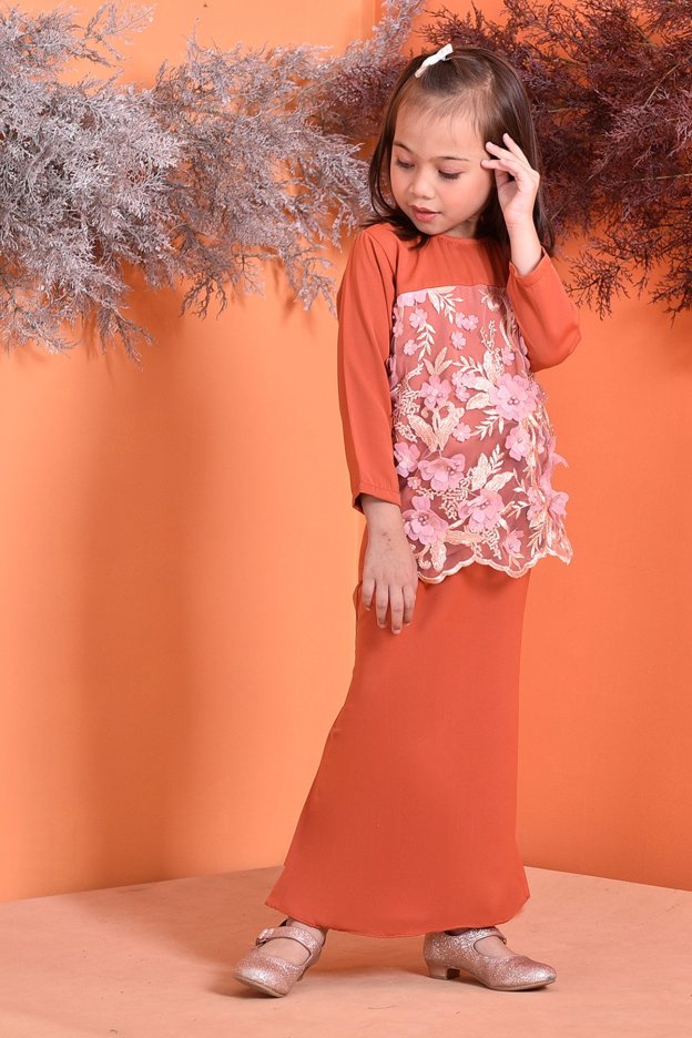 Baju Kurung Lace 3D Lorraine Kids - Terracotta