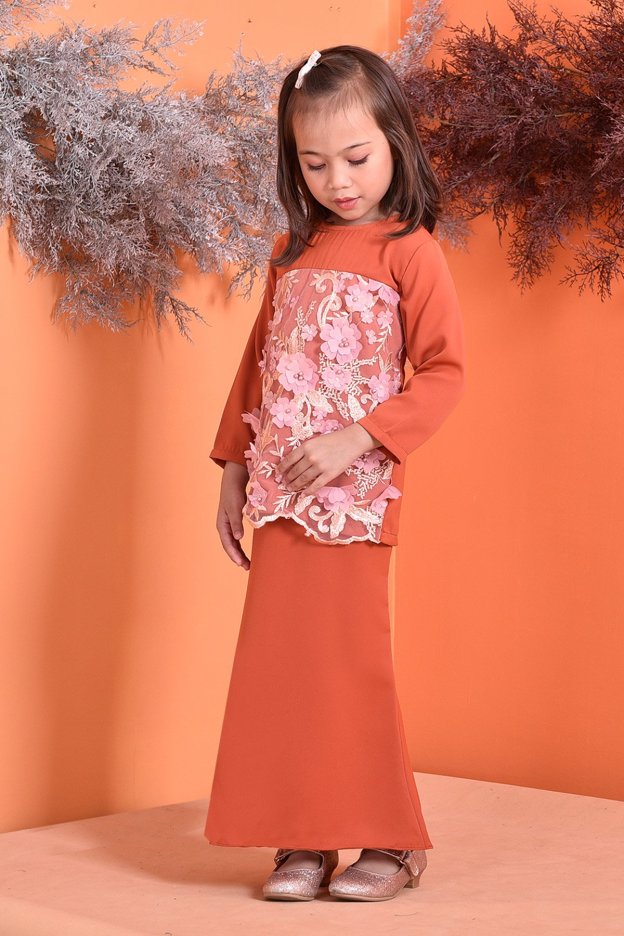 Baju Kurung Lace 3D Lorraine Kids - Terracotta