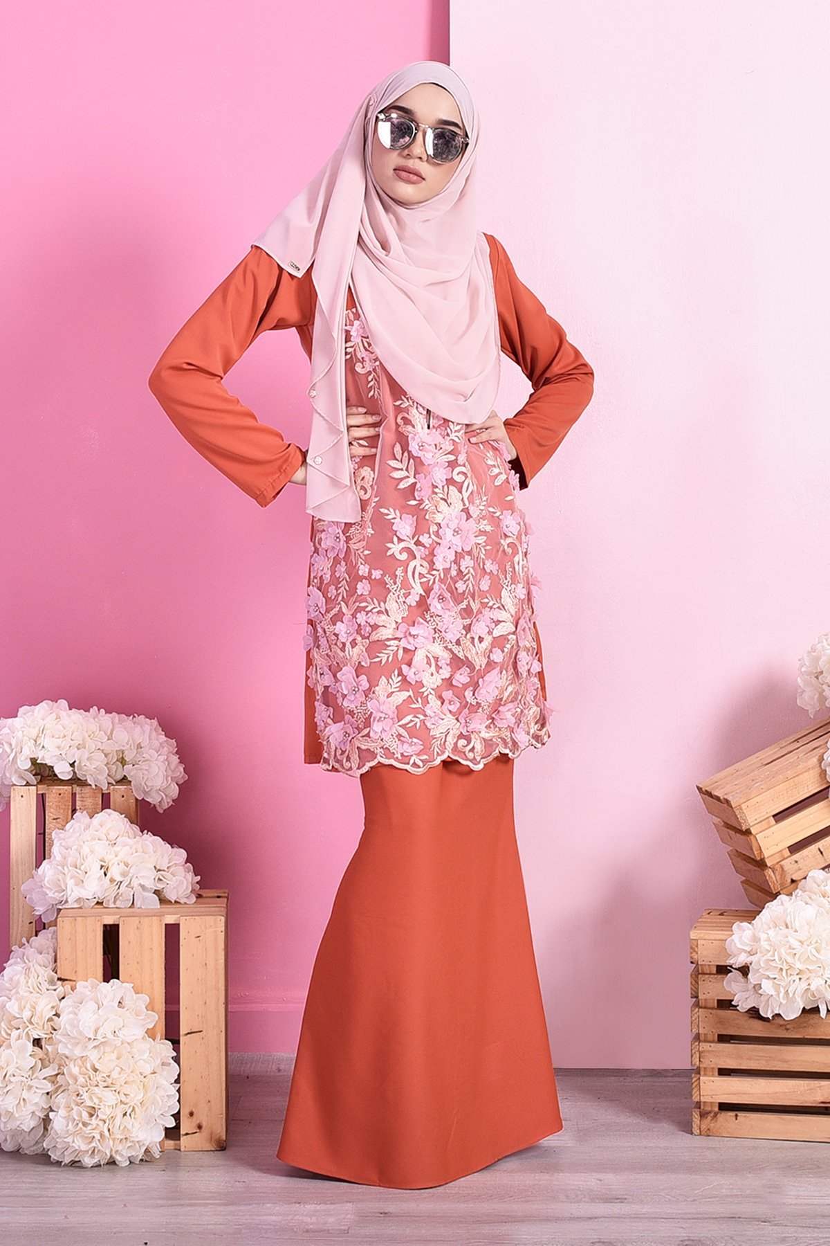 Baju Kurung Lace 3D Lorraine - Terracotta