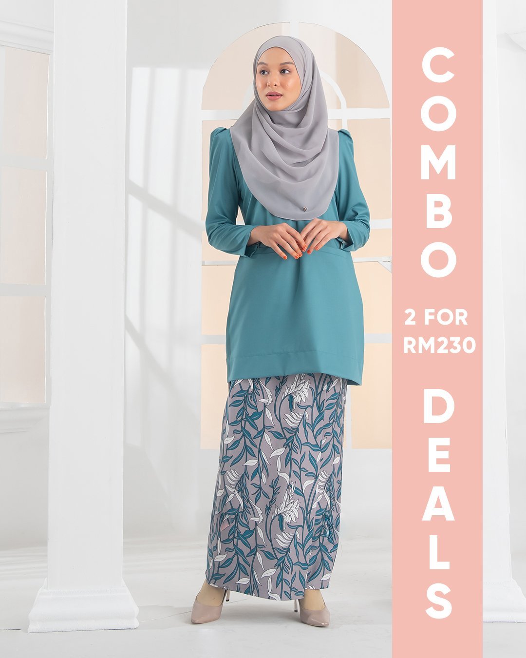 Baju Kurung Kedah Puffy Lucy Laluna X MCC - Turquoise Green