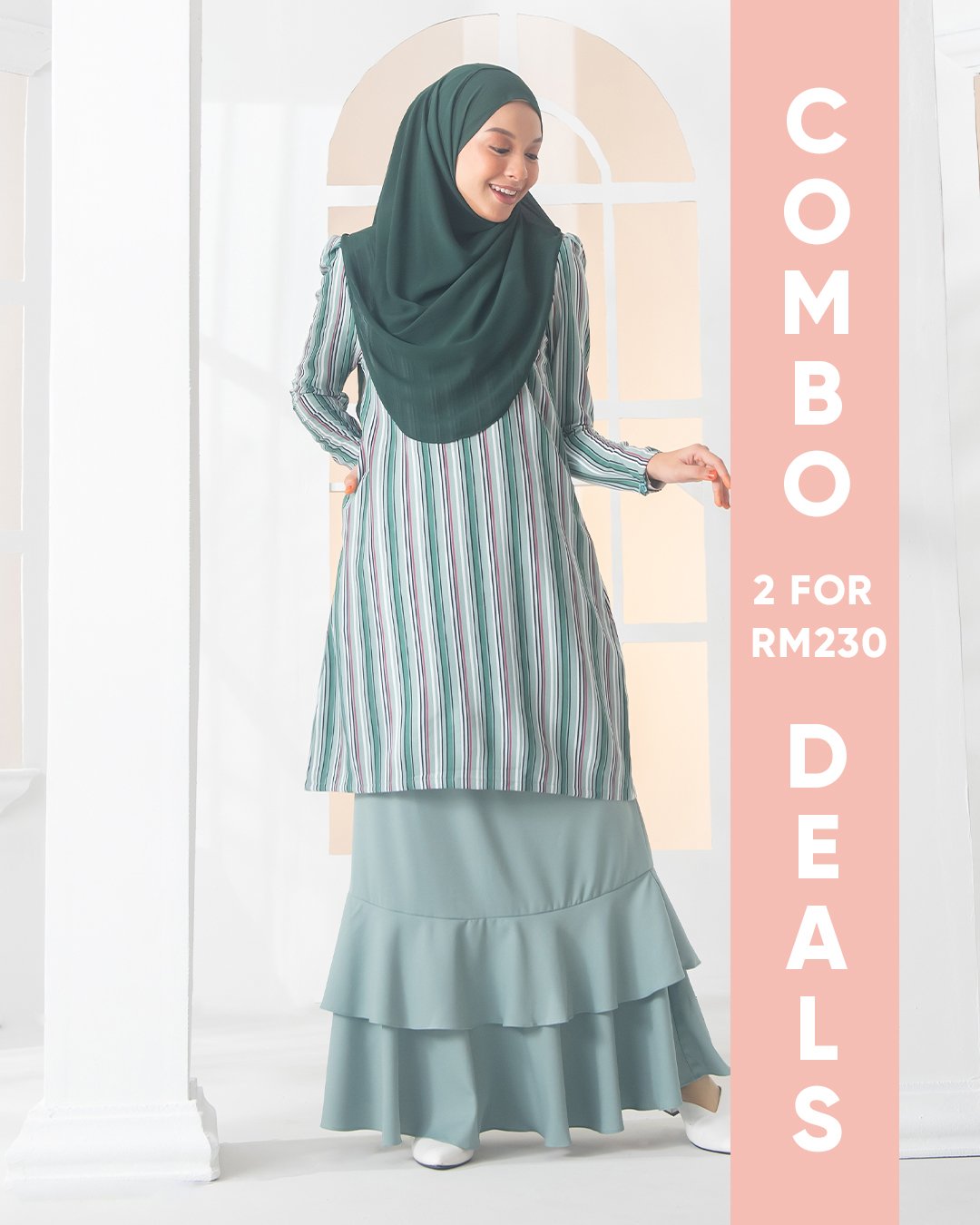 Baju Kurung Moden Puffy Luna Laluna X MCC – Bud Green