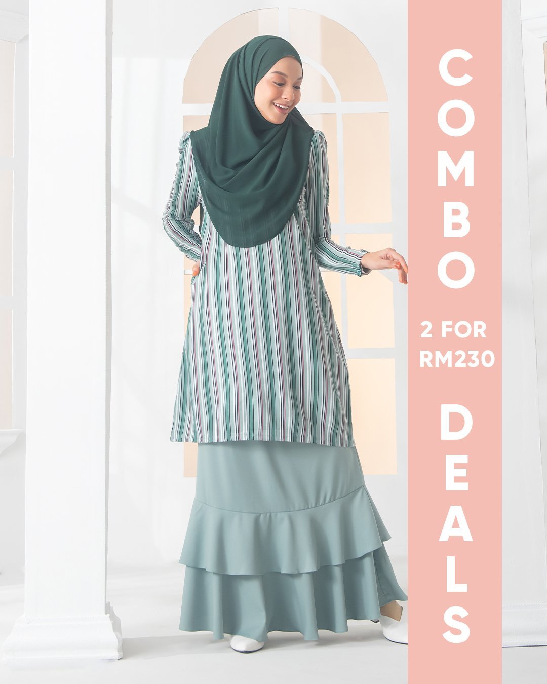 Baju Kurung Moden Puffy Luna Laluna X MCC – Bud Green