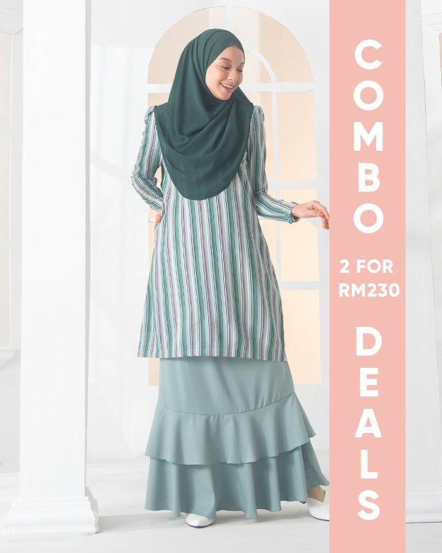 Baju Kurung Moden Puffy Luna Laluna X MCC – Bud Green