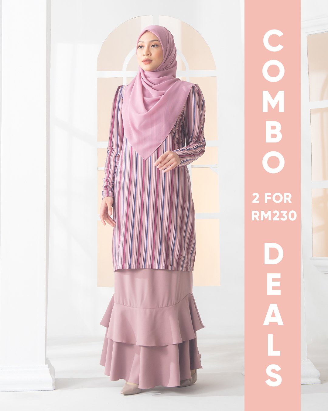 Baju Kurung Moden Puffy Luna Laluna X MCC – Dusty Pink