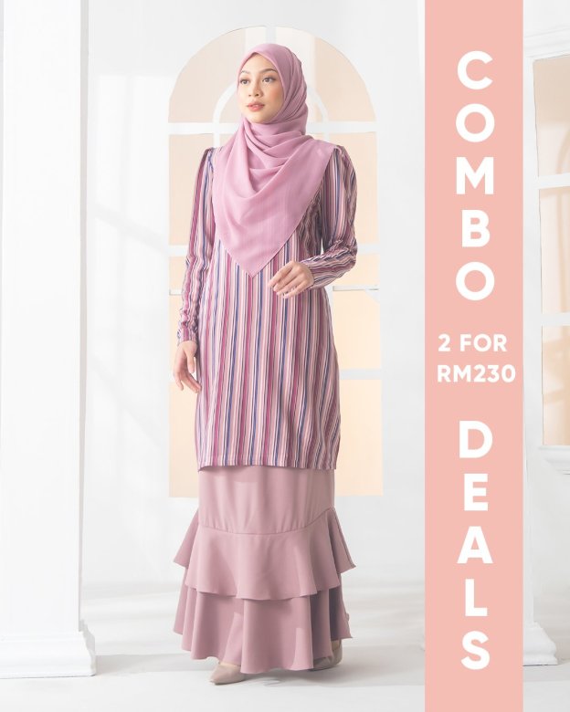 Baju Kurung Moden Puffy Luna Laluna X MCC – Dusty Pink
