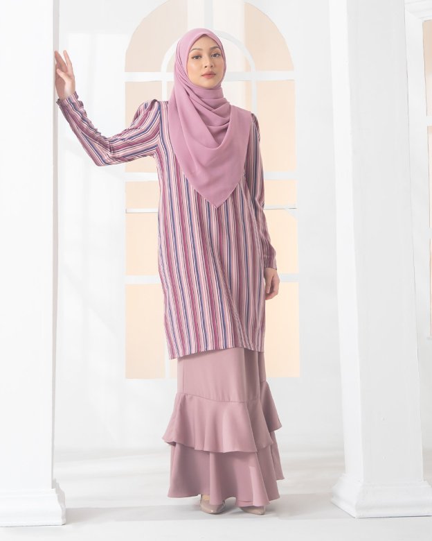 Baju Kurung Moden Puffy Luna Laluna X MCC – Dusty Pink