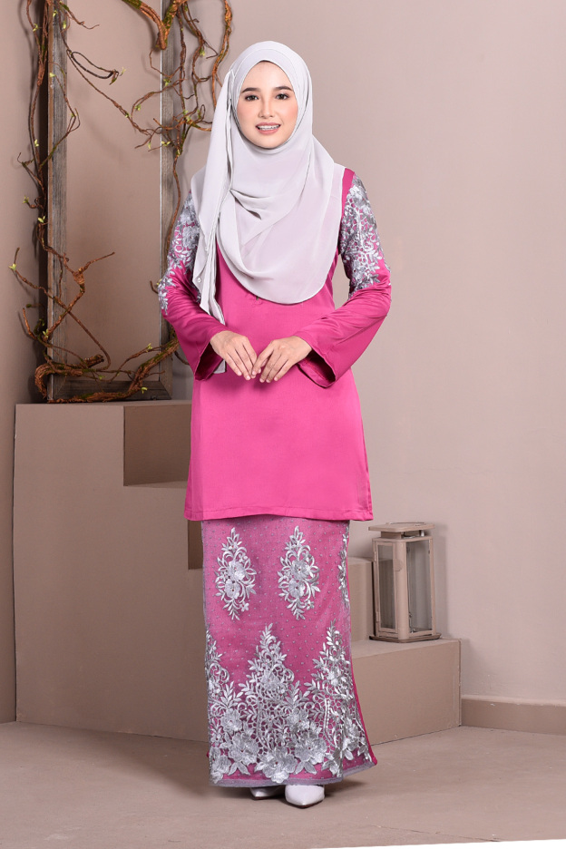 Baju Kurung Lace Mathilde - Pink Fuschia