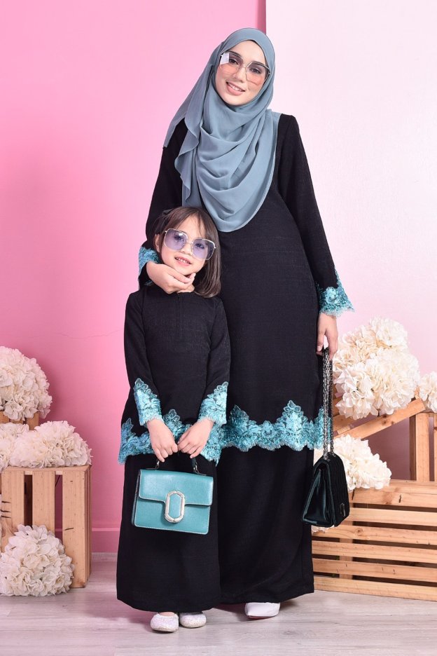 Baju Kurung Lace Mazola Kids - Aqua Black