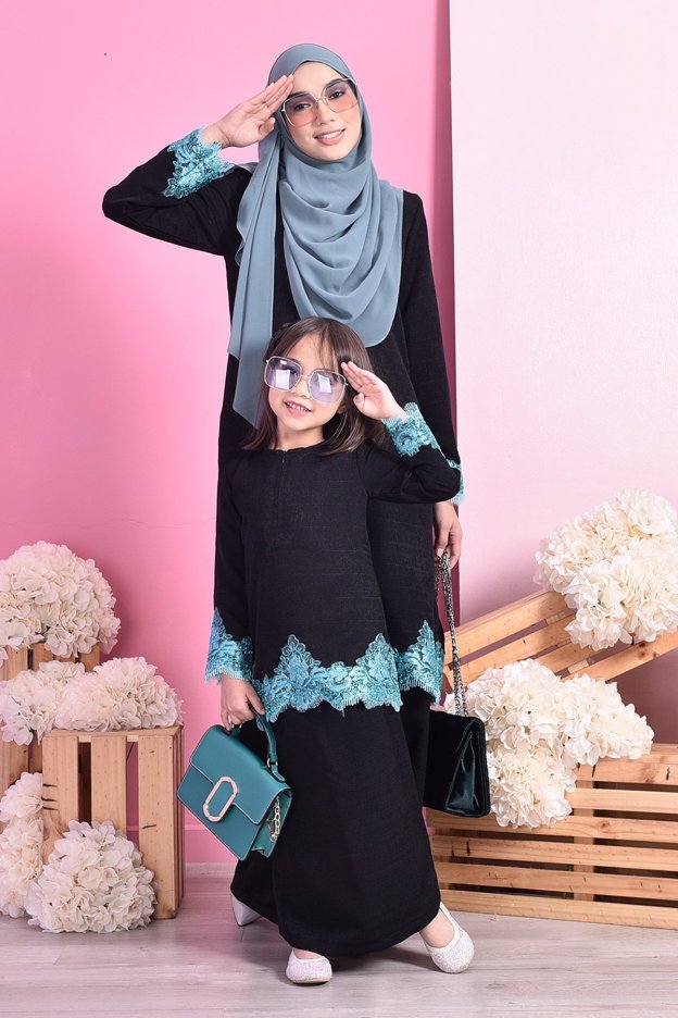 Baju Kurung Lace Mazola Kids - Aqua Black