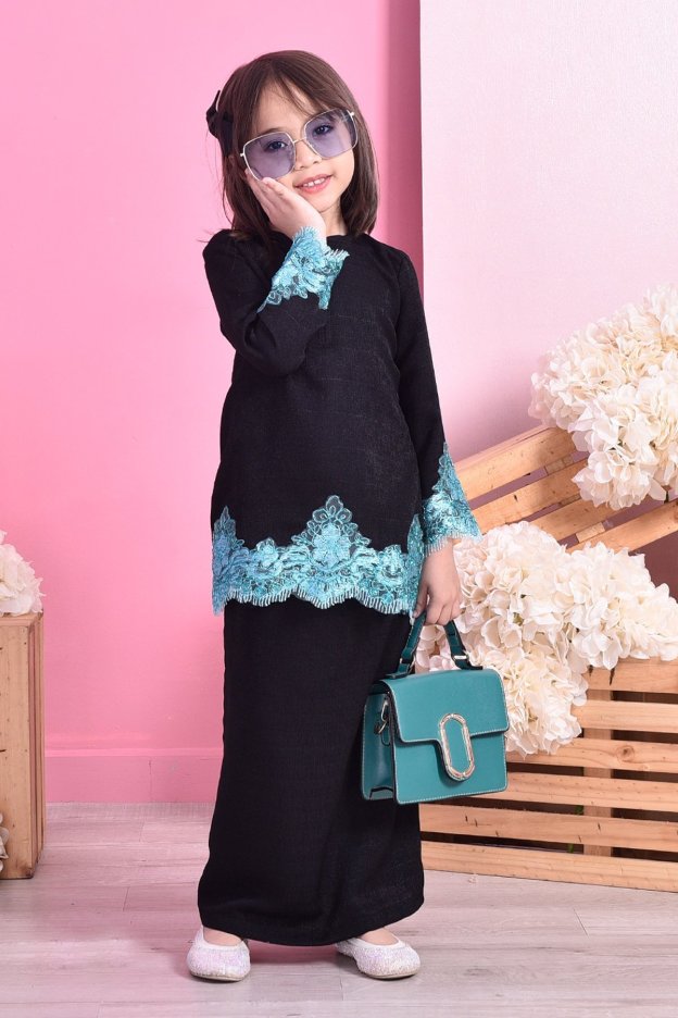 Baju Kurung Lace Mazola Kids - Aqua Black