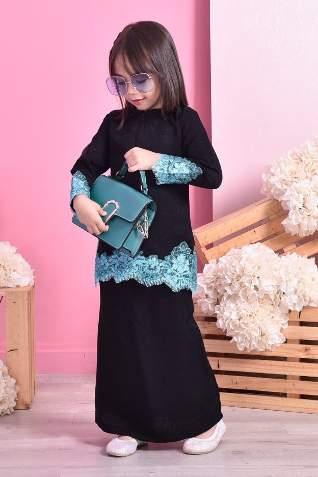Baju Kurung Lace Mazola Kids - Aqua Black