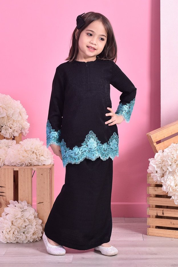 Baju Kurung Lace Mazola Kids - Aqua Black