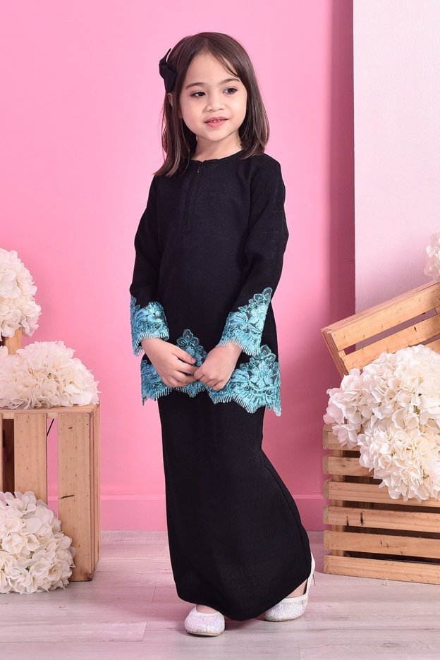 Baju Kurung Lace Mazola Kids - Aqua Black