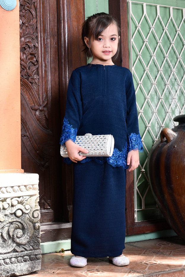 Baju Kurung Lace Mazola Kids - Marine Blue