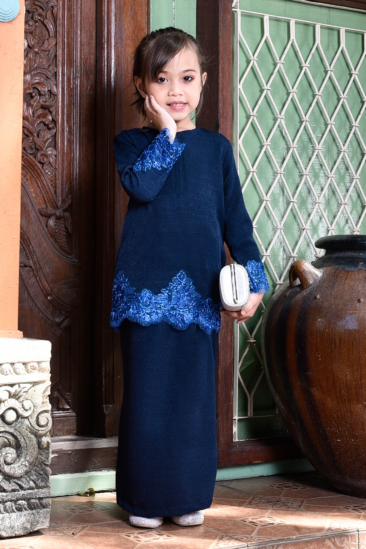 Baju Kurung Lace Mazola Kids - Marine Blue