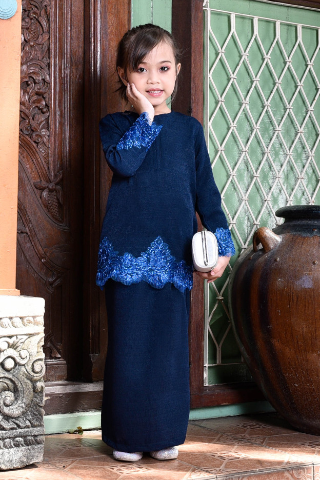 Baju Kurung Lace Mazola Kids - Marine Blue
