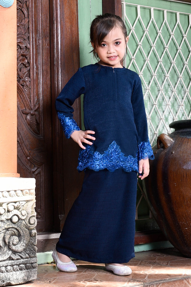 Baju Kurung Lace Mazola Kids - Marine Blue