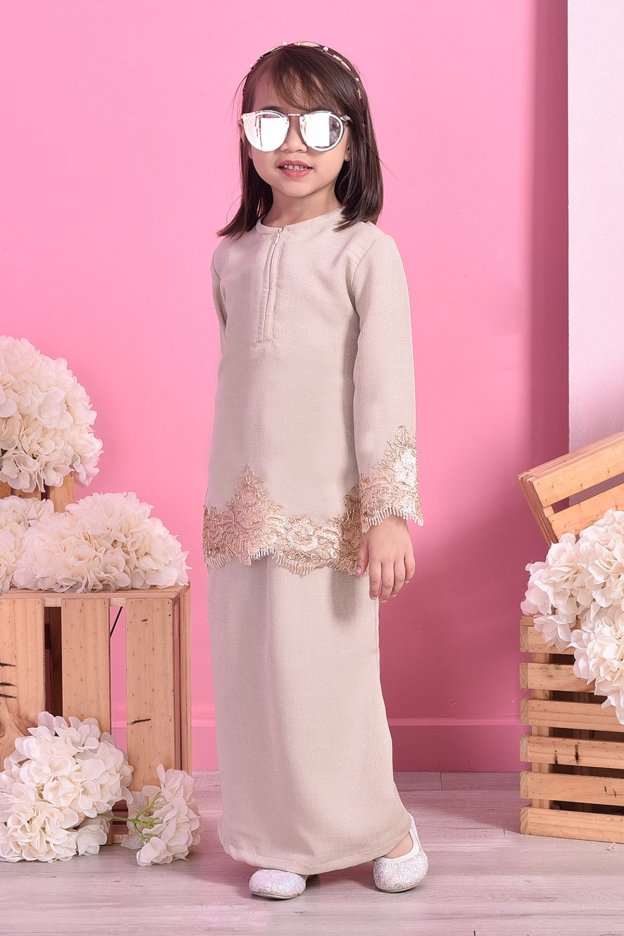 Baju Kurung Lace Mazola Kids - Milk Tea