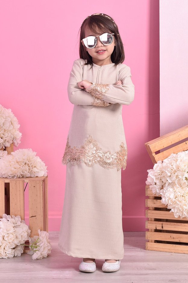 Baju Kurung Lace Mazola Kids - Milk Tea