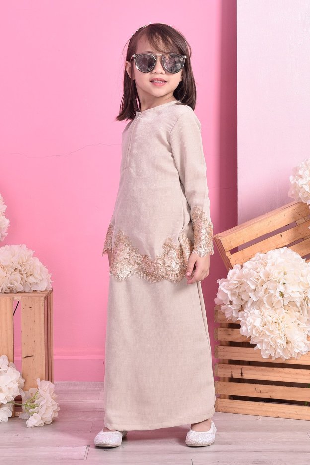 Baju Kurung Lace Mazola Kids - Milk Tea