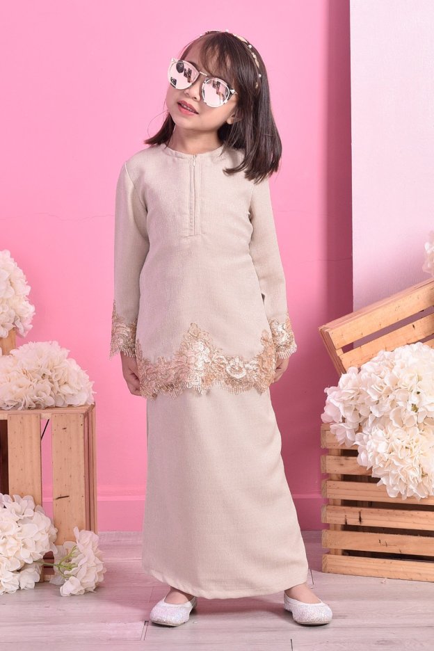 Baju Kurung Lace Mazola Kids - Milk Tea