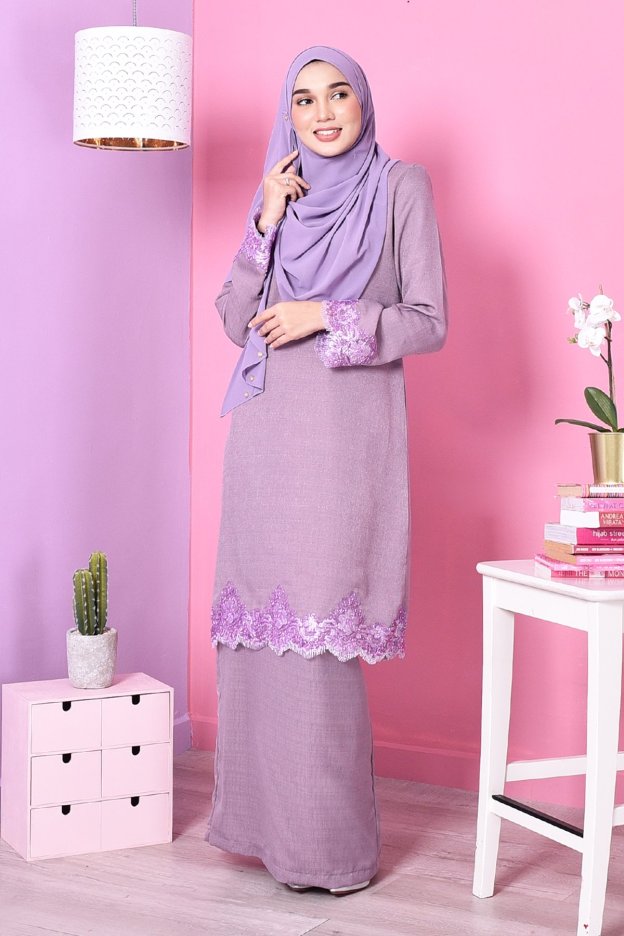 Baju Kurung Lace Mazola - Sugus Purple