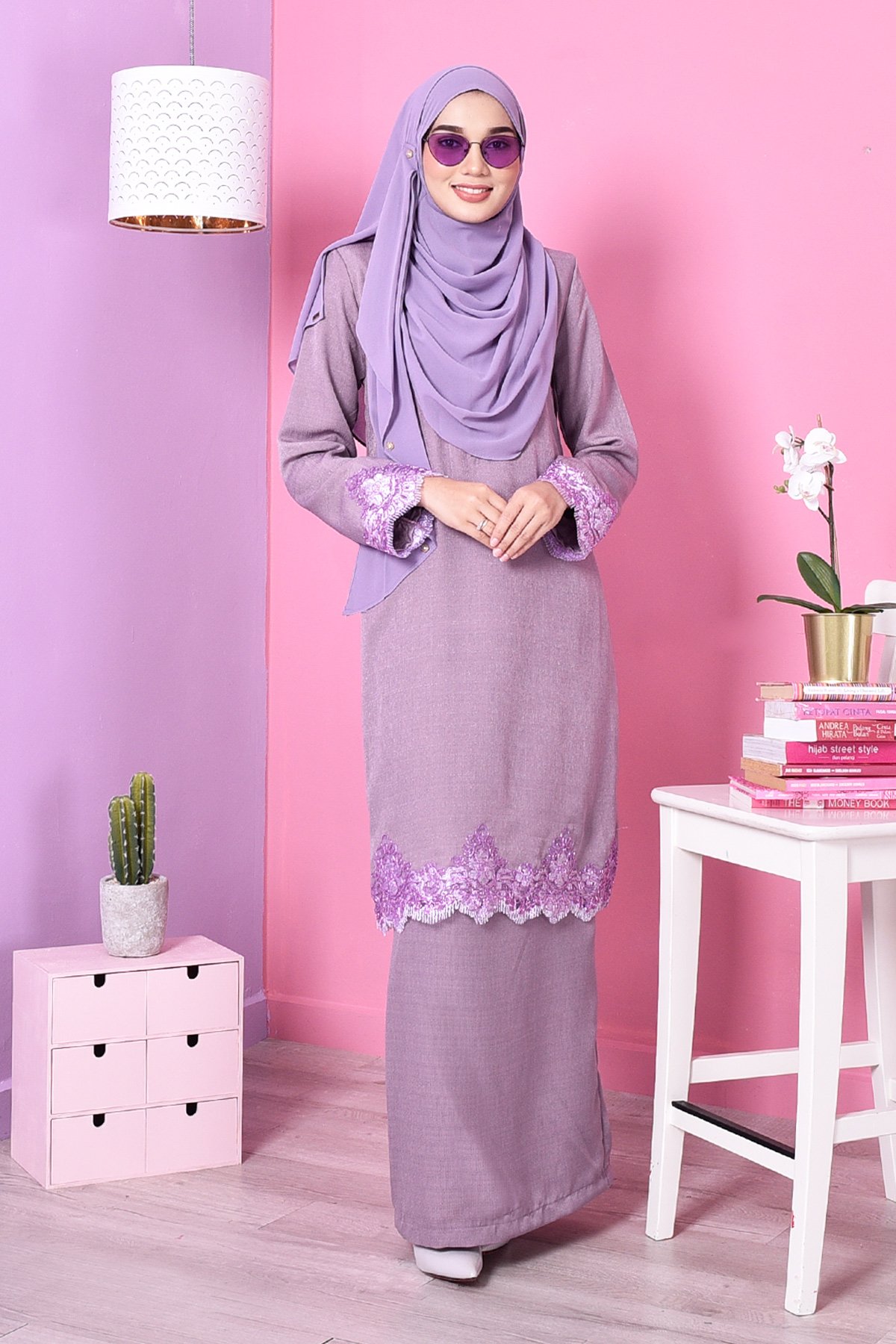 Baju Kurung Lace Mazola - Sugus Purple