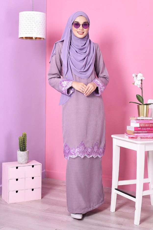Baju Kurung Lace Mazola - Sugus Purple