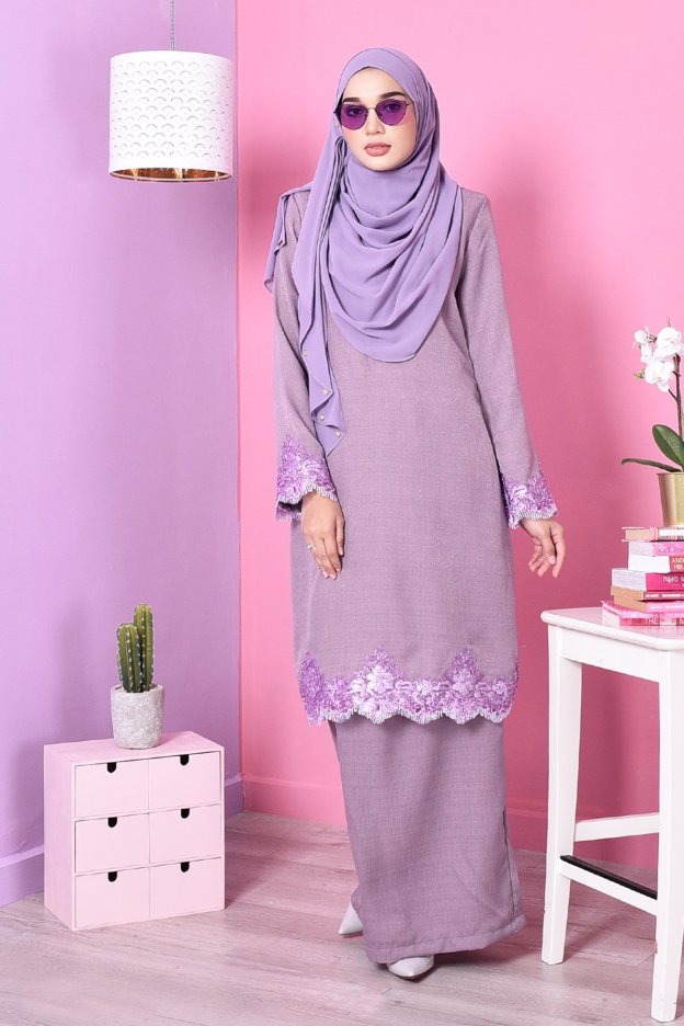 Baju Kurung Lace Mazola - Sugus Purple