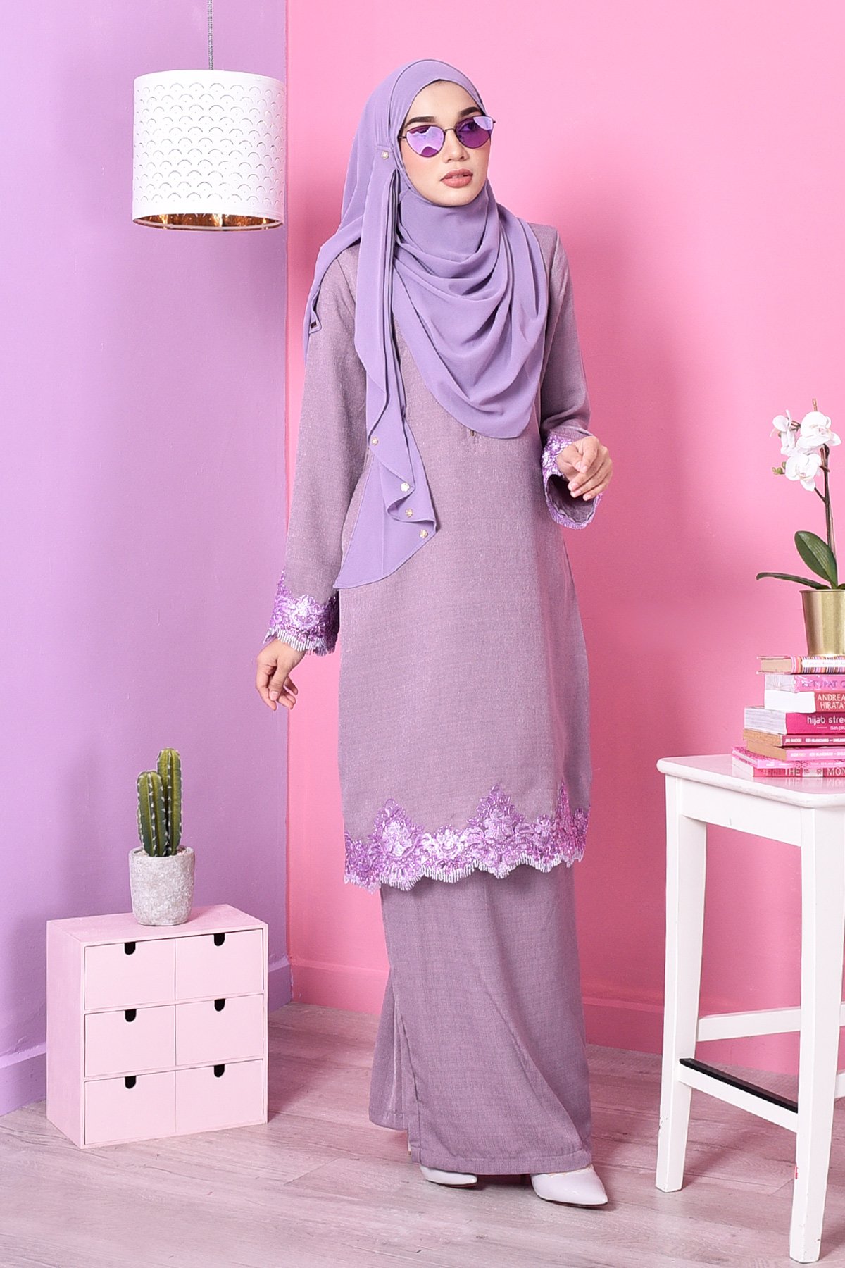 Baju Kurung Lace Mazola - Sugus Purple