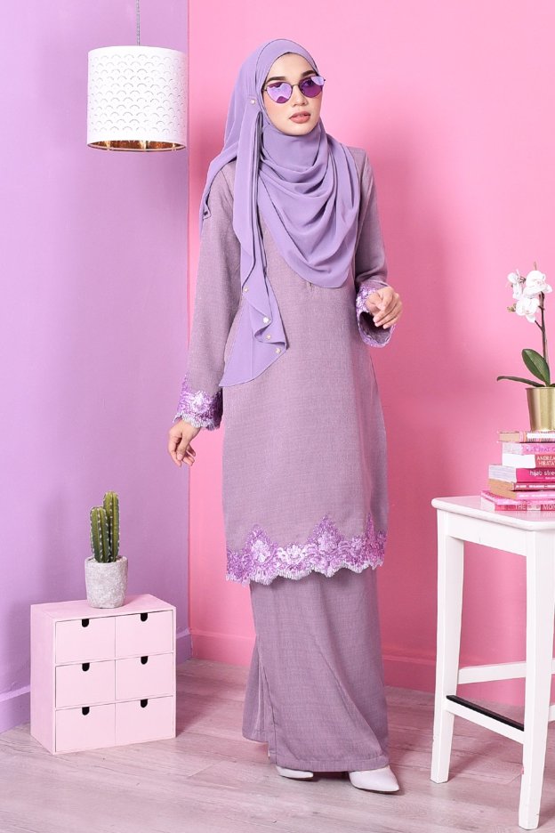 Baju Kurung Lace Mazola - Sugus Purple