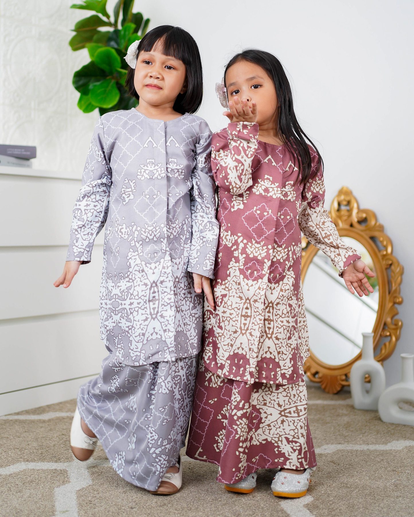Baju Kurung Moden Afira Kids - Cream Berry