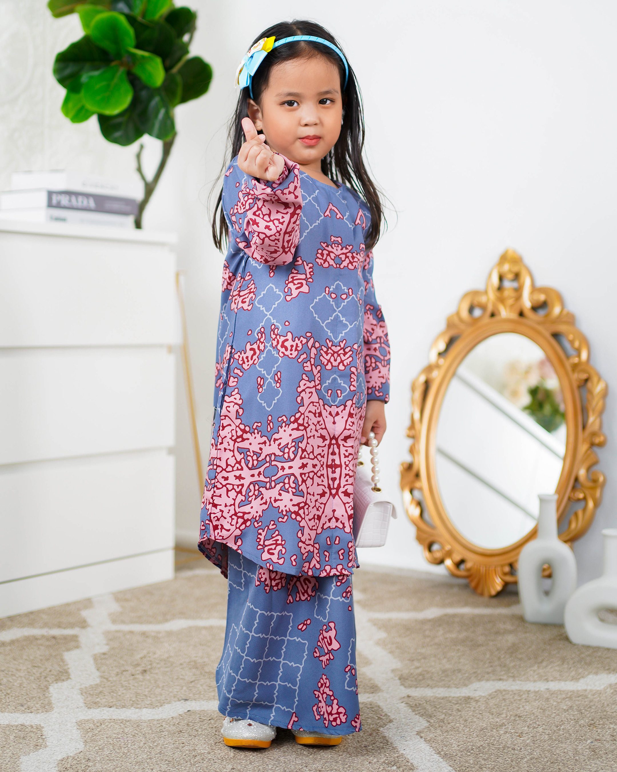 Baju Kurung Moden Afira Kids - Coral Blue