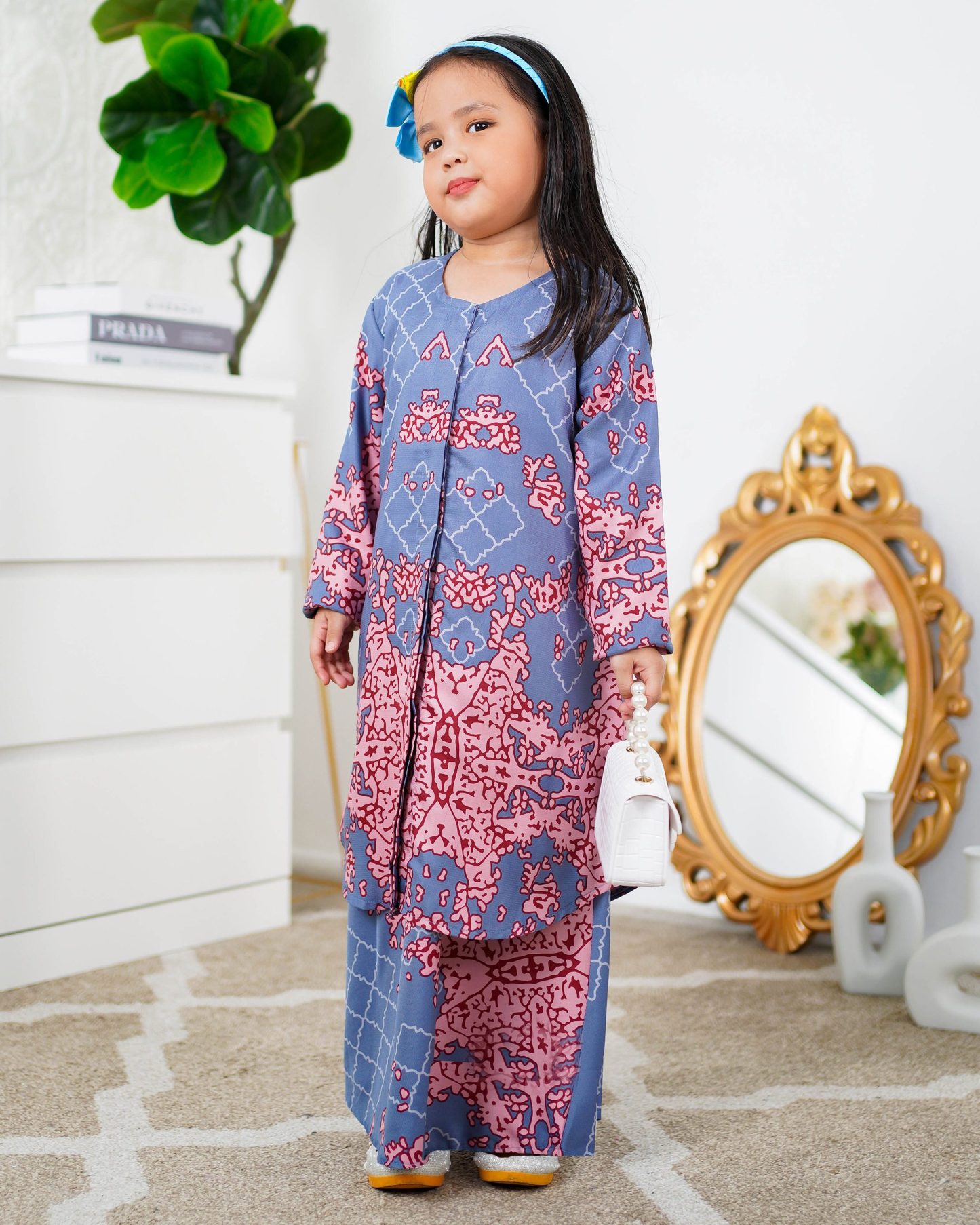Baju Kurung Moden Afira Kids - Coral Blue