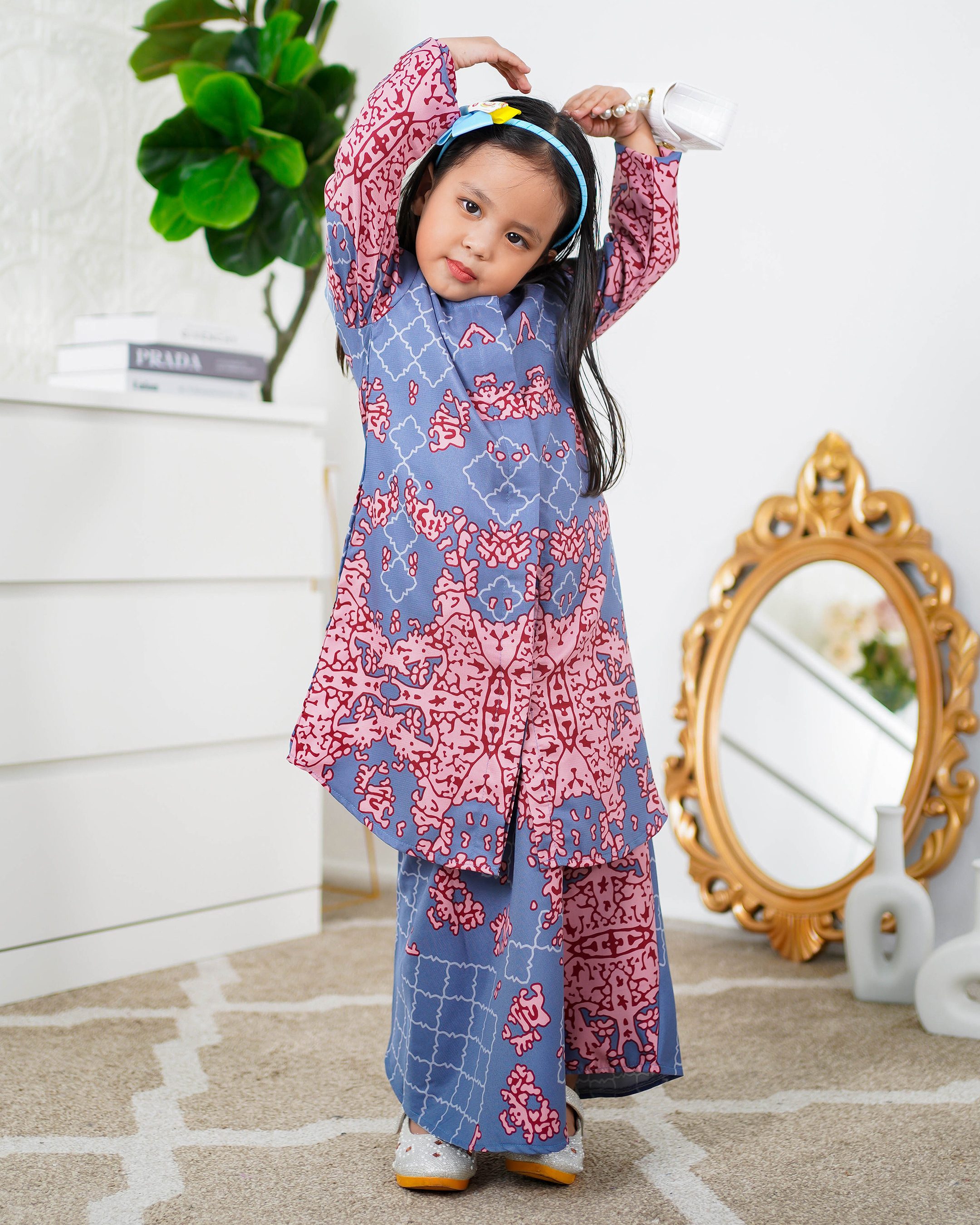 Baju Kurung Moden Afira Kids - Coral Blue