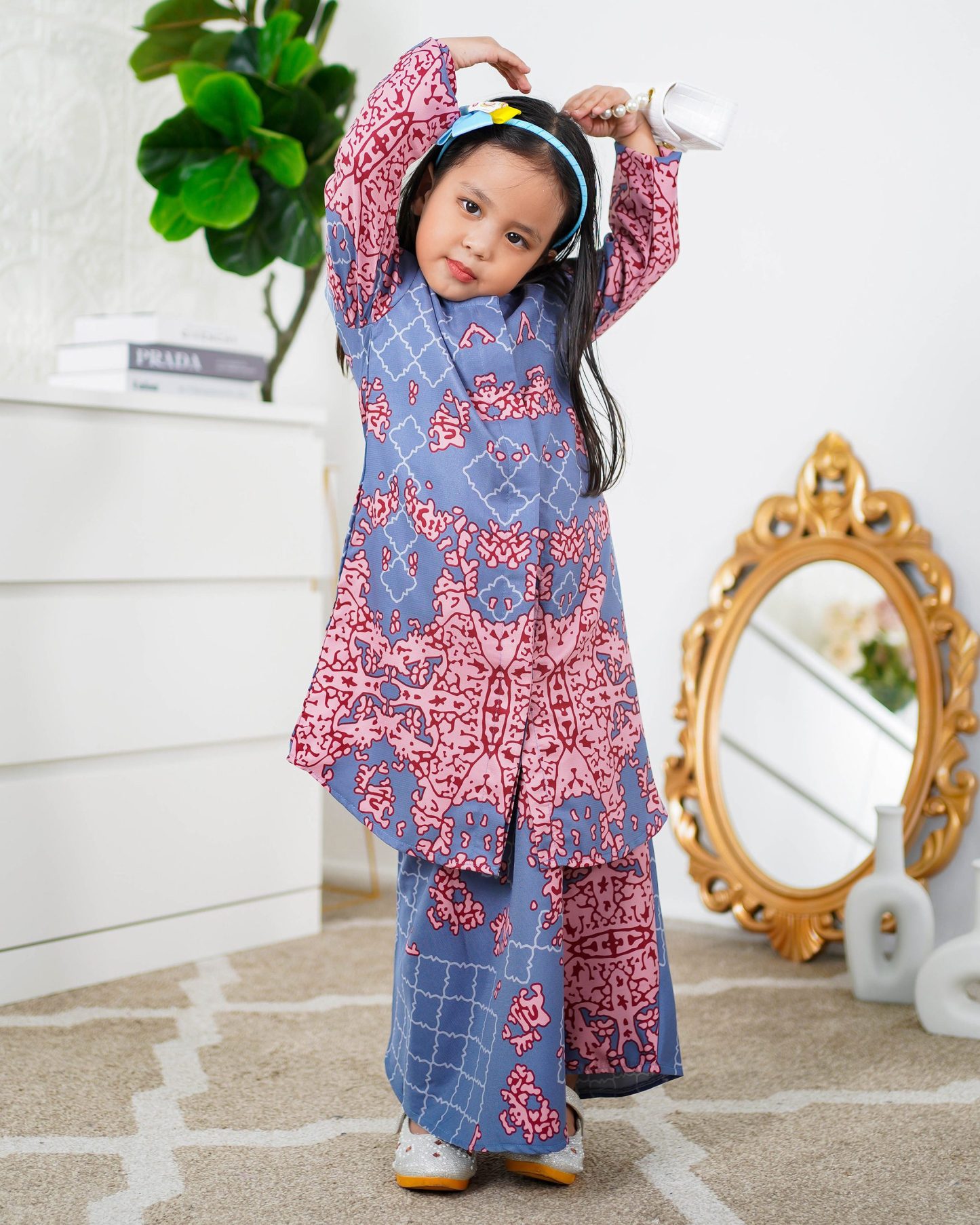 Baju Kurung Moden Afira Kids - Coral Blue