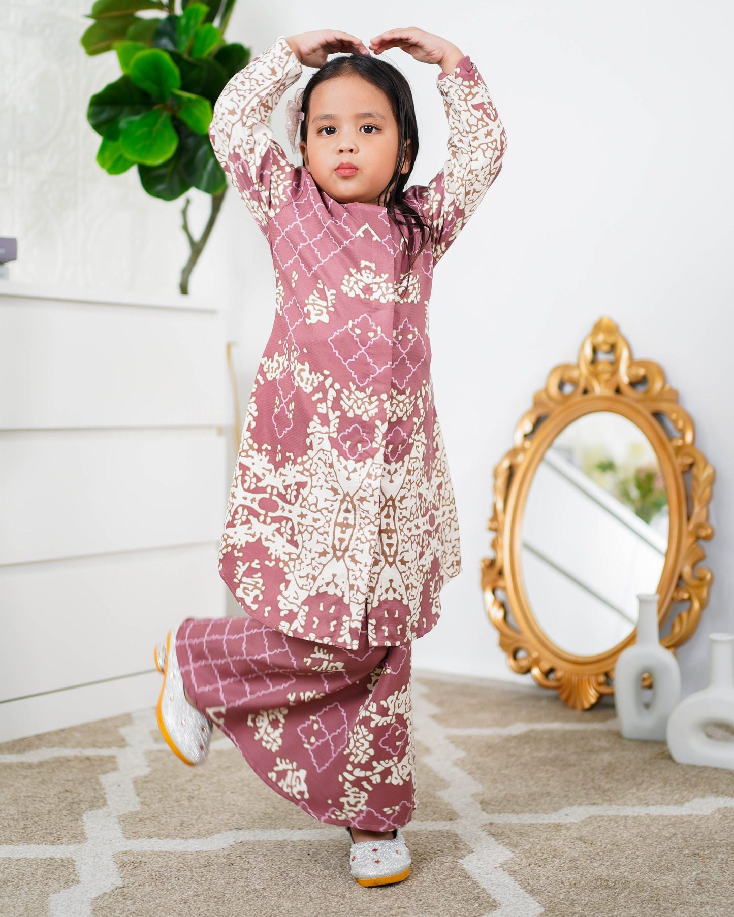 Baju Kurung Moden Afira Kids - Cream Berry