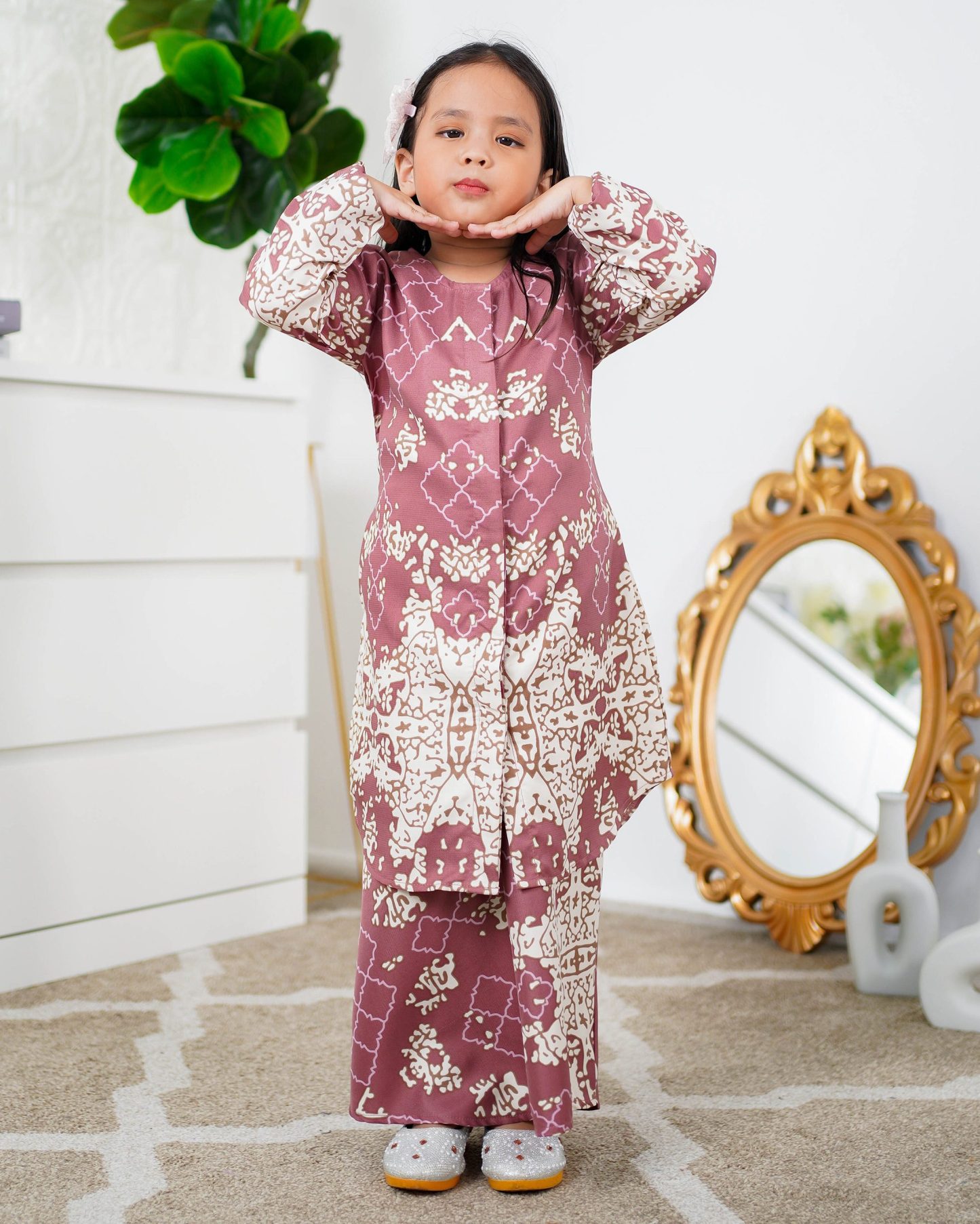 Baju Kurung Moden Afira Kids - Cream Berry
