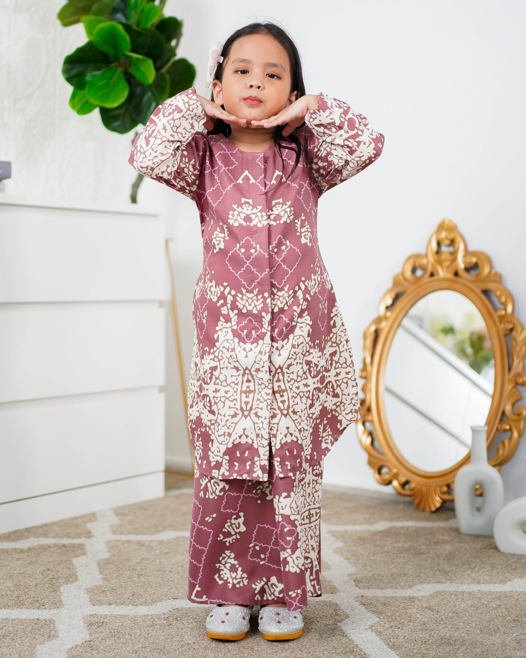 Baju Kurung Moden Afira Kids - Cream Berry