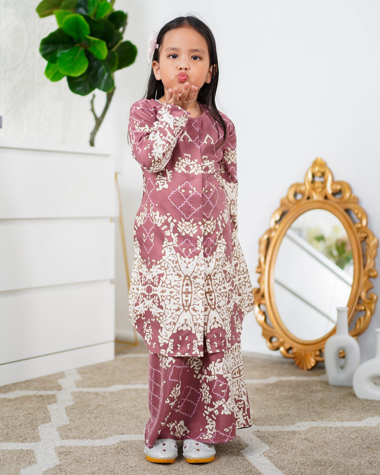 Baju Kurung Moden Afira Kids - Cream Berry