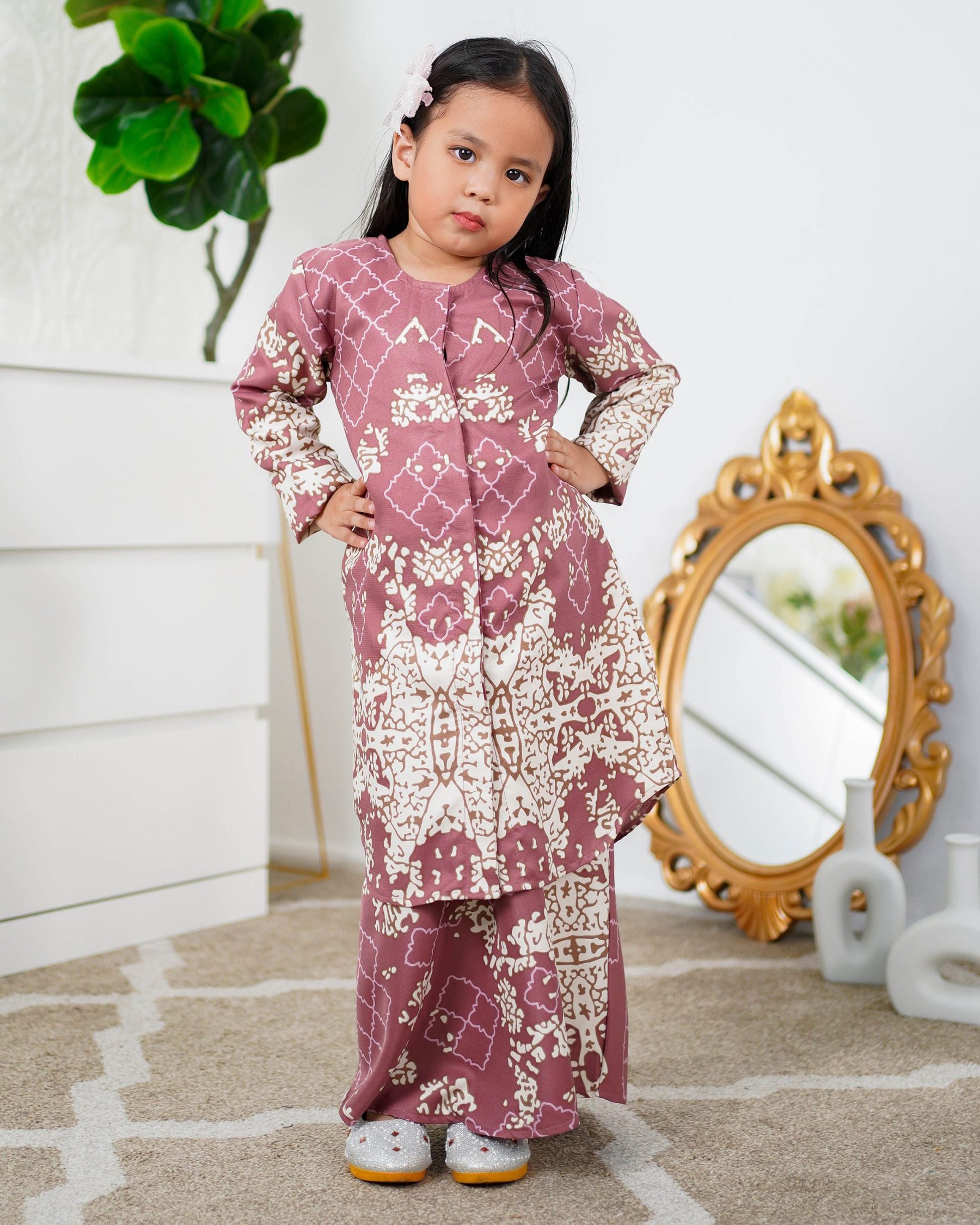 Baju Kurung Moden Afira Kids - Cream Berry